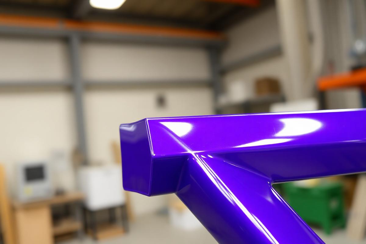 Flawless glossy purple powder coated aluminum frame finish