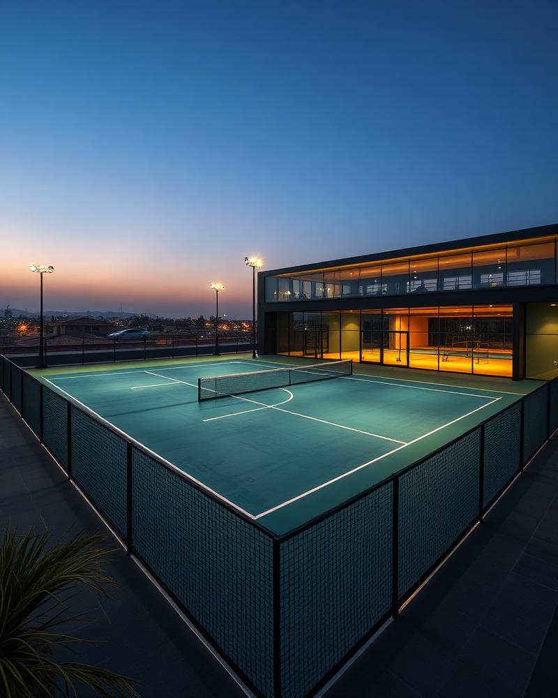 Panoramic Padel Court — Matte Black Structure, Dubai, UAE